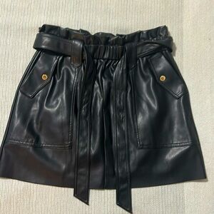 Andrew Marc New York Faux leather mini skirt with tie waist!